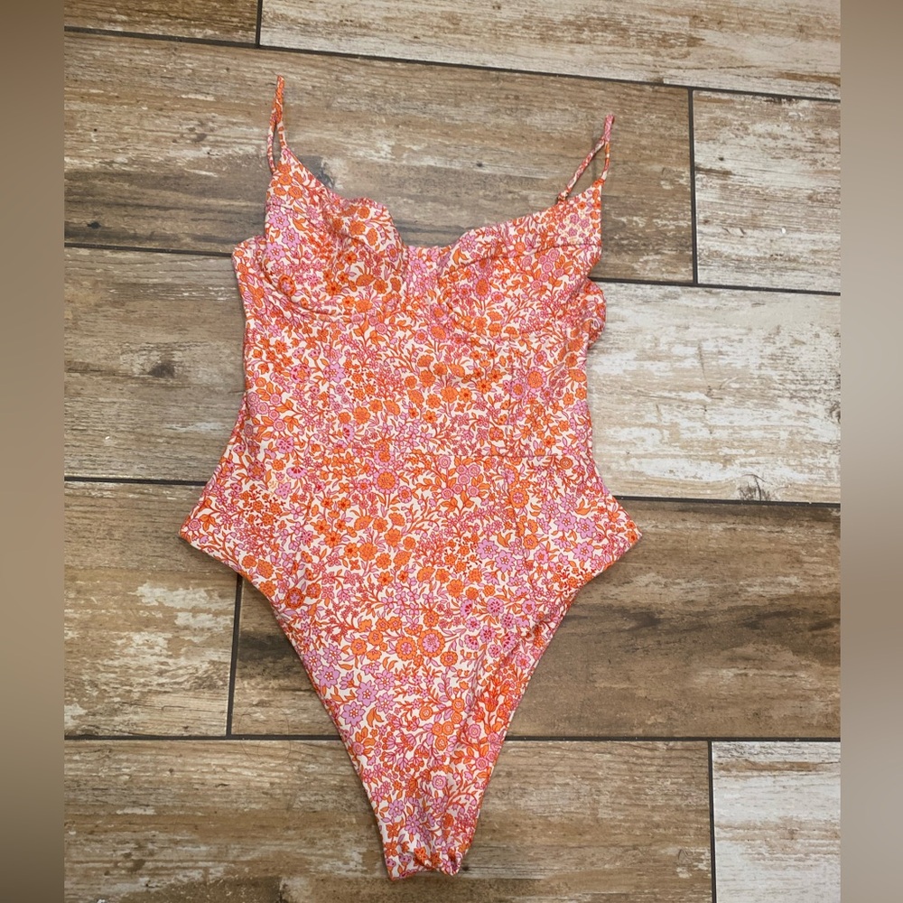 Skatie Orange and Pink Floral One Piece Swimsuit